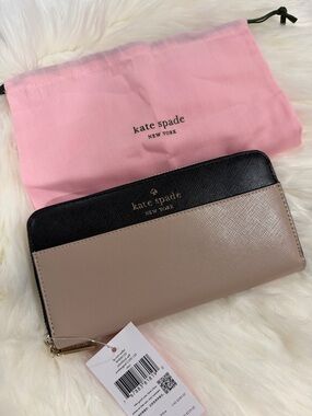 kate spade Two-Tone Black and Taupe Zip-Around Wallet